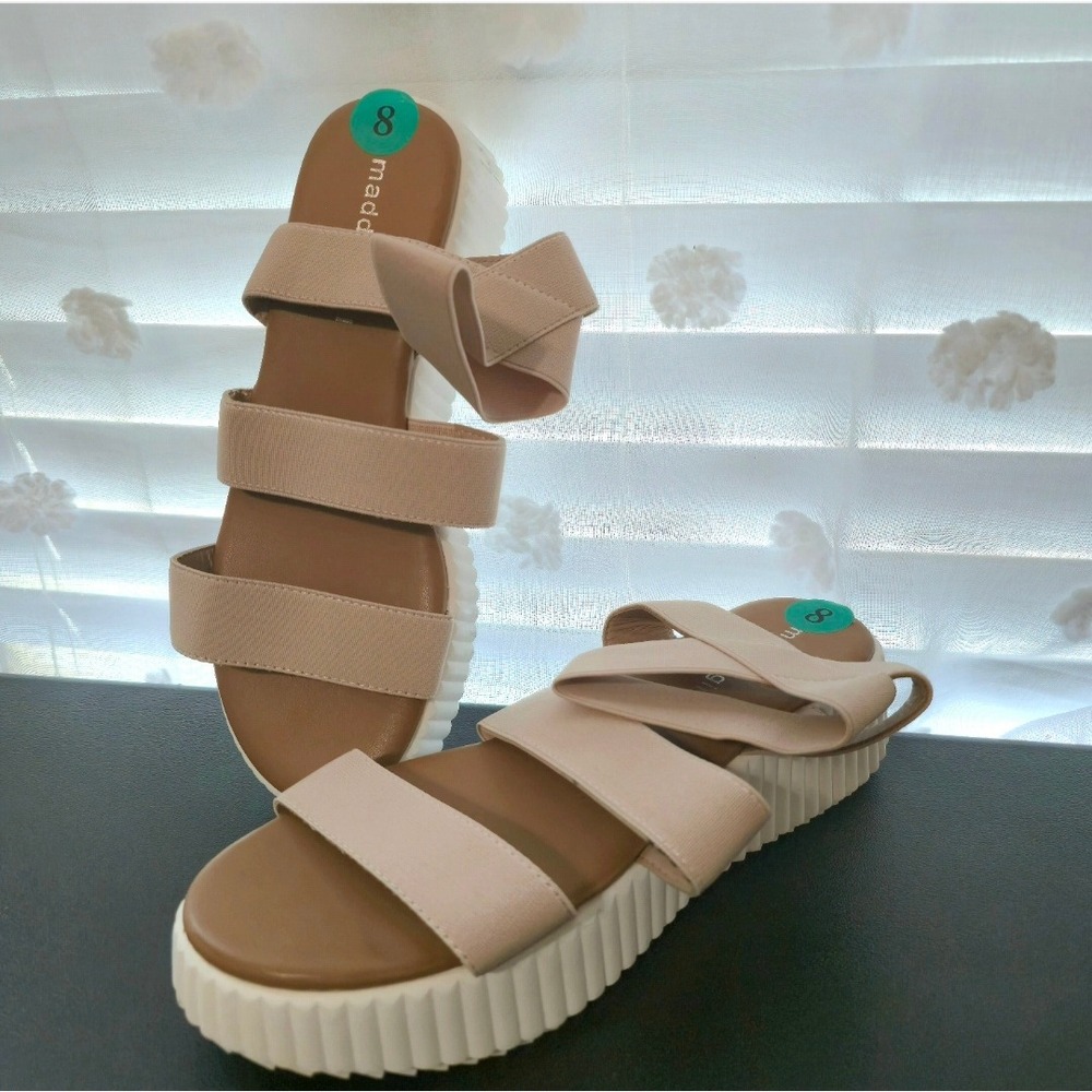Madden Girl Brando Nude Blush Elastic Multi Strap Flatform Sandals Women 8
